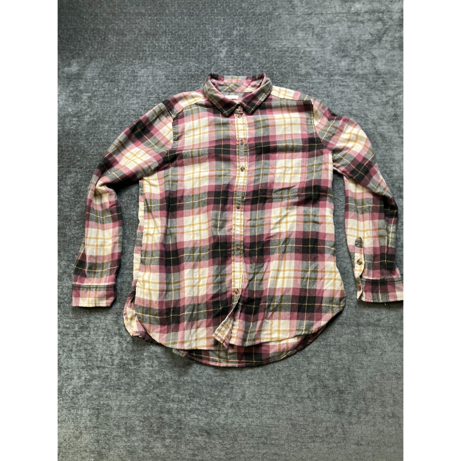 American Eagle Shirt Women Large Multicolor Tartan Plaid Boyfriend Fit Button Up